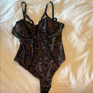 Thistle and Spire Black and Cream Lace Bodysuit